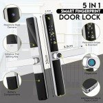 WOLFMAC Slim Smart Lock with Biometric Fingerprint Handle, Keyless Entry Door Lock, Bluetooth Electronic Door Lock with Smart App Access - Digital Door Lock with Peephole Camera (Silver)