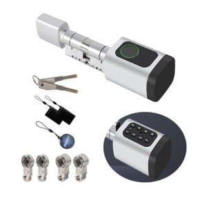 YoumiAi Tuya Bluetooth Smart Door Lock Electronic Euro Cylinder, Password/Fingerprint/App/IC/Key Unlock,Timer/App Remote Control via Tuya BLE Hub Suit for 60-90mm Door(Silver, 30/30 mm)
