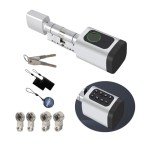 YoumiAi Tuya Bluetooth Smart Door Lock Electronic Euro Cylinder, Password/Fingerprint/App/IC/Key Unlock,Timer/App Remote Control via Tuya BLE Hub Suit for 60-90mm Door(Silver, 30/30 mm)