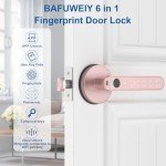 BAFUWEIY Fingerprint Door Lock, 6-in-1 Smart Door Knob with App Control/Fingerprints/IC Cards/Passwords/2 Keys, Fingerprint Door Knob Biometric Door Lock for Bedroom Apartment-Rose Gold