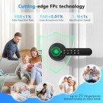 Fingerprint Door Lock, Smart Door knob, Fingerprint Door Knob, Bedroom Door Lock with Code and App, Keypad Keyless Entry Door Lock with Handle for Home Hotel Office Apartment