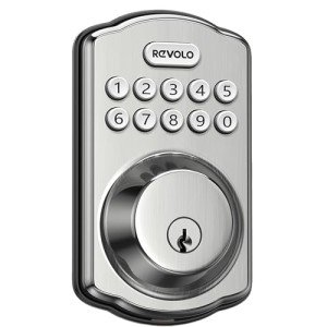 Revolo RE301 Electronic Keypad Deadbolt, Keyless Entry Door Lock, Keyed Entry, Auto Lock, Smart Lock for Front Door, Anti-Peeking Password, Satin Nickel