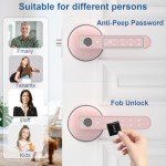 BAFUWEIY Fingerprint Door Lock, 6-in-1 Smart Door Knob with App Control/Fingerprints/IC Cards/Passwords/2 Keys, Fingerprint Door Knob Biometric Door Lock for Bedroom Apartment-Rose Gold