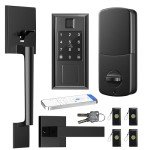 YYTDZSW Smart Front Door Lock Set, Keyless Entry Door Lock Deadbolt with Front Door Handle Set, Fingerprint Smart Door Lock with Touchscreen Keypad, Bluetooth App Control, Matte Black
