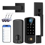 Keyless Entry Door Lock Deadbolt with Handle Set, BEBASIA Fingerprint Door Lock, APP Smart Door Lock, Digital Keypad Bluetooth Deadbolt Lockset with Auto Lock Code Fob Black
