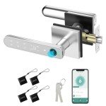 Foxgard Smart Fingerprint Door Lock:Fingerprint Door Knob-Biometric 5-in-1 Finger Print Door Lock-Smart Door Knob for Bedroom-APP Control-Easy Installation–Square Silver–1 Pack