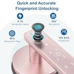 BAFUWEIY Fingerprint Door Lock, 6-in-1 Smart Door Knob with App Control/Fingerprints/IC Cards/Passwords/2 Keys, Fingerprint Door Knob Biometric Door Lock for Bedroom Apartment-Rose Gold