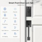 YYTDZSW Smart Front Door Lock Set, Keyless Entry Door Lock Deadbolt with Front Door Handle Set, Fingerprint Smart Door Lock with Touchscreen Keypad, Bluetooth App Control, Matte Black