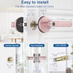 BAFUWEIY Fingerprint Door Lock, 6-in-1 Smart Door Knob with App Control/Fingerprints/IC Cards/Passwords/2 Keys, Fingerprint Door Knob Biometric Door Lock for Bedroom Apartment-Rose Gold