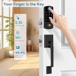 Keyless Entry Door Lock Deadbolt with Handle Set, BEBASIA Fingerprint Door Lock, APP Smart Door Lock, Digital Keypad Bluetooth Deadbolt Lockset with Auto Lock Code Fob Black