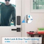 Keyless Entry Door Lock Deadbolt with Handle Set, BEBASIA Fingerprint Door Lock, APP Smart Door Lock, Digital Keypad Bluetooth Deadbolt Lockset with Auto Lock Code Fob Black
