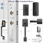 YYTDZSW Smart Front Door Lock Set, Keyless Entry Door Lock Deadbolt with Front Door Handle Set, Fingerprint Smart Door Lock with Touchscreen Keypad, Bluetooth App Control, Matte Black