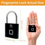 HIFAM Fingerprint Padlock, Fingerprint Lock, Smart Padlock with Keyless Biometric, Locker Locks, Smart Lock with USB Rechageable, Suitable for Gym Locker, School, Sports, Storage (Black)