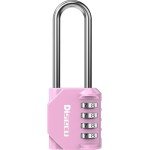 1 Pack disecu 2.6 Inch Long Shackle Combination Lock, 4 Digit Outdoor Waterproof Padlock for School Locker, Gym Locker, Storage Unit, Gate, Fence, Toolbox (Pink)