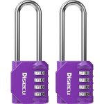 2 Pack disecu 2.6 Inch Long Shackle Combination Lock, 4 Digit Outdoor Waterproof Padlock for School Locker, Gym Locker, Storage Unit, Gate, Fence, Toolbox (Purple)