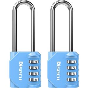 2 Pack disecu 2.6 Inch Long Shackle Combination Lock,4 Digit Outdoor Waterproof Padlock for School Locker, Gym Locker, Storage Unit, Gate, Fence, Toolbox (Azury)