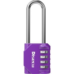 1 Pack disecu 2.6 Inch Long Shackle Combination Lock, 4 Digit Outdoor Waterproof Padlock for School Locker, Gym Locker, Storage Unit, Gate, Fence, Toolbox (Purple)