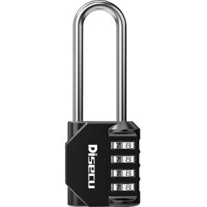 1 Pack disecu 2.6 Inch Long Shackle Combination Lock, 4 Digit Outdoor Waterproof Padlock for School Locker, Gym Locker, Storage Unit, Gate, Fence, Toolbox (Black)