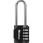 1 Pack disecu 2.6 Inch Long Shackle Combination Lock, 4 Digit Outdoor Waterproof Padlock for School Locker, Gym Locker, Storage Unit, Gate, Fence, Toolbox (Black)