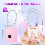 Wisetail Fingerprint Padlock, Smart Rechargeable Locker Lock for School Gym, Keyless Biometric Thumbprint Outdoor Cable Padlock for Backpack/Suitcase/Luggage-Pink