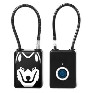 Wisetail Fingerprint Padlock, Smart Rechargeable Locker Lock for School Gym, Keyless Biometric Thumbprint Outdoor Cable Padlock for Backpack/Suitcase/Luggage-Black
