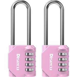2 Pack disecu 2.6 Inch Long Shackle Combination Lock, 4 Digit Outdoor Waterproof Padlock for School Locker, Gym Locker, Storage Unit, Gate, Fence, Toolbox (Pink)