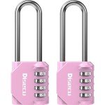2 Pack disecu 2.6 Inch Long Shackle Combination Lock, 4 Digit Outdoor Waterproof Padlock for School Locker, Gym Locker, Storage Unit, Gate, Fence, Toolbox (Pink)