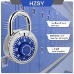 HZSY Combination Padlock 1 Pack，Fixed Dial Combination Padlock with Different Combinations，2 in. Wide. Blue Turntable，Lock for Gym & Locker，School，Toolbox，and More