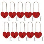 VeYocilk Love Lock Heart Padlock Matte Red Wish Lock Love Padlock with Key for Bridge, Lovers, Wedding, Anniversary, Travel Gift 10pcs