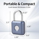 RiNTREE, Fingerprint Padlock Lock, 2.28 x 1.25x 0.5 inch, Waterproof, USB Rechargeable, Keyless Thumbprint Lock, Blue, for Gym Locker, School Locker, Luggage, Backpack, Suitcase