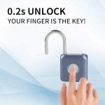 RiNTREE, Fingerprint Padlock Lock, 2.28 x 1.25x 0.5 inch, Waterproof, USB Rechargeable, Keyless Thumbprint Lock, Blue, for Gym Locker, School Locker, Luggage, Backpack, Suitcase