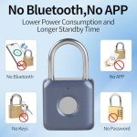 RiNTREE, Fingerprint Padlock Lock, 2.28 x 1.25x 0.5 inch, Waterproof, USB Rechargeable, Keyless Thumbprint Lock, Blue, for Gym Locker, School Locker, Luggage, Backpack, Suitcase