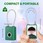 Wisetail Fingerprint Padlock, Smart Rechargeable Locker Lock for School Gym, Keyless Biometric Thumbprint Outdoor Cable Padlock for Backpack/Suitcase/Luggage-Green