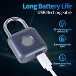 RiNTREE, Fingerprint Padlock Lock, 2.28 x 1.25x 0.5 inch, Waterproof, USB Rechargeable, Keyless Thumbprint Lock, Blue, for Gym Locker, School Locker, Luggage, Backpack, Suitcase