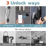 Fingerprint Cable Lock, Dhiedas Lock with Fingerprint Bluetooth APP, 6" Long Shackle Keyless Biometric Waterproof Smart Outdoor Padlock for Gate Fence Gym Fridge Helmet Yard