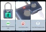 RiNTREE, Fingerprint Padlock Lock, 2.28 x 1.25x 0.5 inch, Waterproof, USB Rechargeable, Keyless Thumbprint Lock, Blue, for Gym Locker, School Locker, Luggage, Backpack, Suitcase