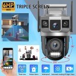 6MP Wireless Outdoor Security Camera with 3 Lenses