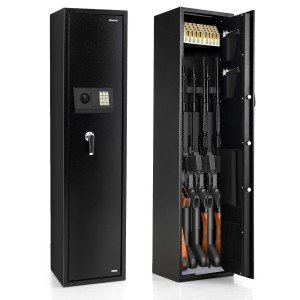 5-Gun Metal Rifle Security Cabinet with Ammo Lockbox