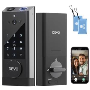 Devo G1 Video Smart Lock, 3-in-1 Camera+Doorbell+Fingerprint Keyless Entry Door Lock, Wi-Fi Smart Deadbolt Lock for Front Door, App Remote Control, Human Detection, IP65 Waterproof, BHMA Grade 3