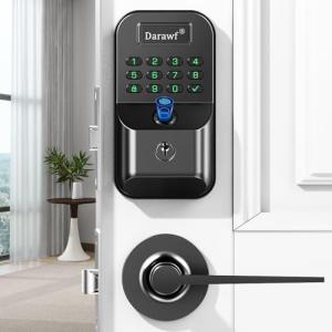 Fingerprint Smart Locks for Front Door with 2 Lever Handle Set, App Control, Keyless Entry, Electronic Digital Keypad Deadbolt, Auto Lock, Waterproof, Easy to Install