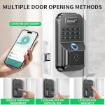 Fingerprint Smart Locks for Front Door with 2 Lever Handle Set, App Control, Keyless Entry, Electronic Digital Keypad Deadbolt, Auto Lock, Waterproof, Easy to Install