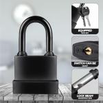 Heavy Duty Outdoor Waterproof Padlock | 45mm Rust-Proof Steel Lock with 2 Keys | High Security for Shed, Garage, Garden Gate, Door, Chain | Weatherproof Black (Long Shackle)