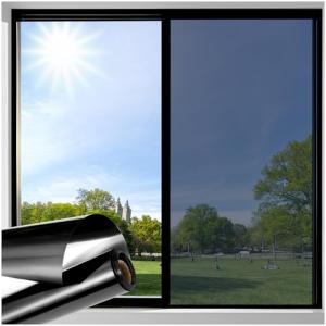 Beautysaid Window Film One Way Privacy Film, Mirror Reflective Window Security Tint See Out Not In, UV Sun Blocking Heat Insulation Clings, Self Adhesive Home Glass Door Covers(45x1000cm, Black)