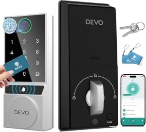DEVO G2 Bluetooth Smart Lock with Fingerprint Door Lock, Keyless Entry Door Lock, Passcode Unlock, APP Remote, Easy Installation, No Monthly Fee, Perfect for Front and Bedroom Doors(Silver)
