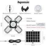 Aqonsie Solar Shed Light Outdoor Indoor, 176LED Solar Powered Motion Sensor Pendant Light Daytime Available, Solar Indoor Lights with 5 Lighting Modes & Remote for Shed Gazebo Barn Garage, 2 Pack