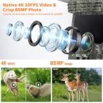 VOOPEAK Solar Trail Camera - 100MP 4K Native 30FPS, WiFi Bluetooth Game Camera with 120°Wide-Angle Motion Activated Night Vision 0.1s Trigger Time IP66 Waterproof for Wildlife Monitoring