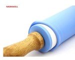 Silicone Rolling Pin with Wooden Handle - Blue
