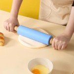 Silicone Rolling Pin with Wooden Handle - Blue