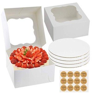 10-Inch White Cake Boxes with Boards & Stickers