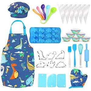 Dinosaur-Themed Kids Baking Set with Apron & Hat